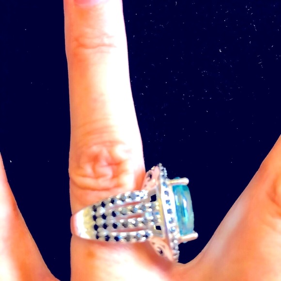Ring 925 Blue Topaz Black Spinel 6.5 NWOT gorgeous stones heavy sterling setting - Picture 7 of 9